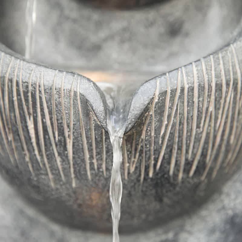 Glitzhome 34"H 4-Tiered Pre-lit Zen-Style Alms Bowl Polyresin Indoor Outdoor Floor Fountain