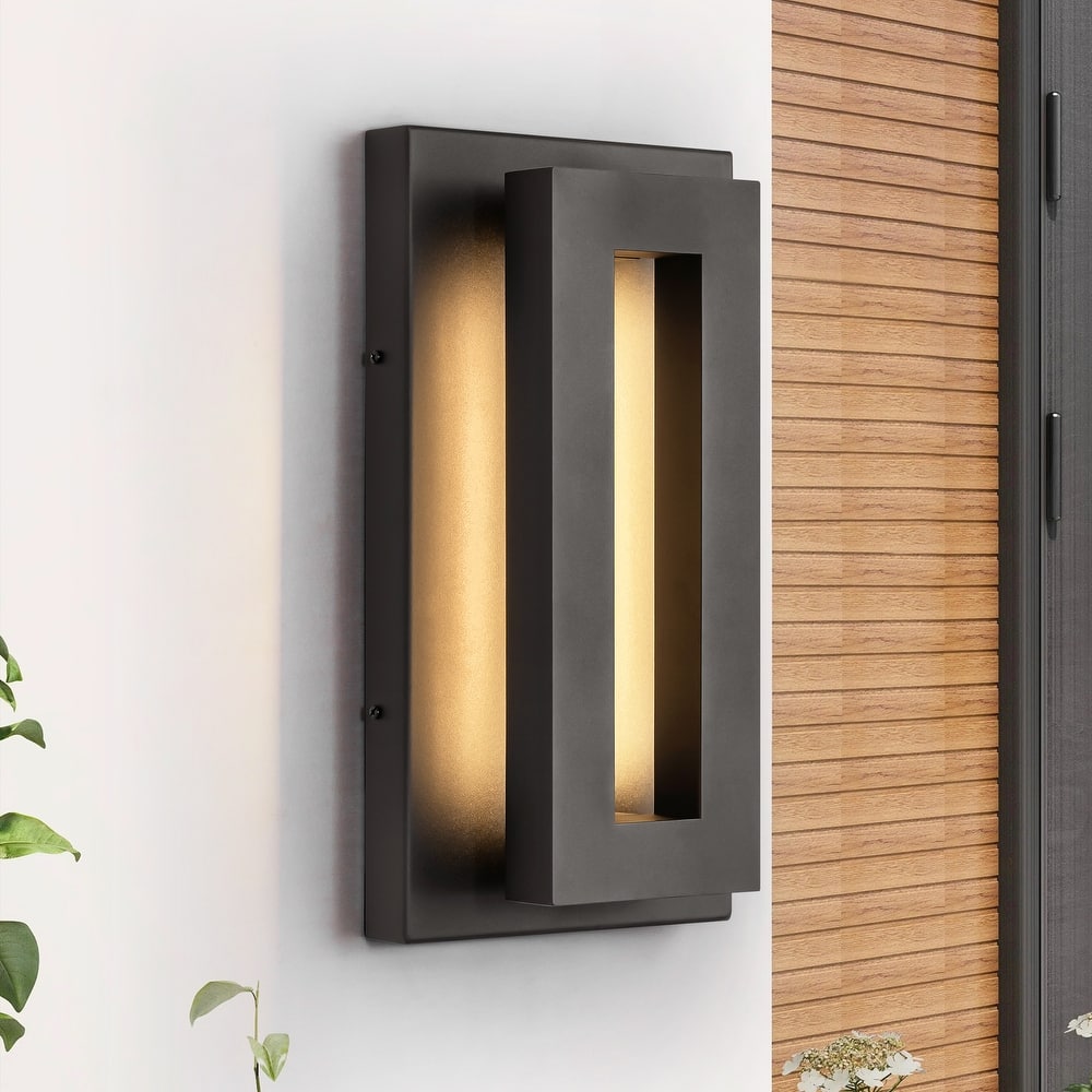 2-Light 14 in. Modern Aluminum Square Wall Sconce Integrated LED Waterproof Lantern Outdoor Light