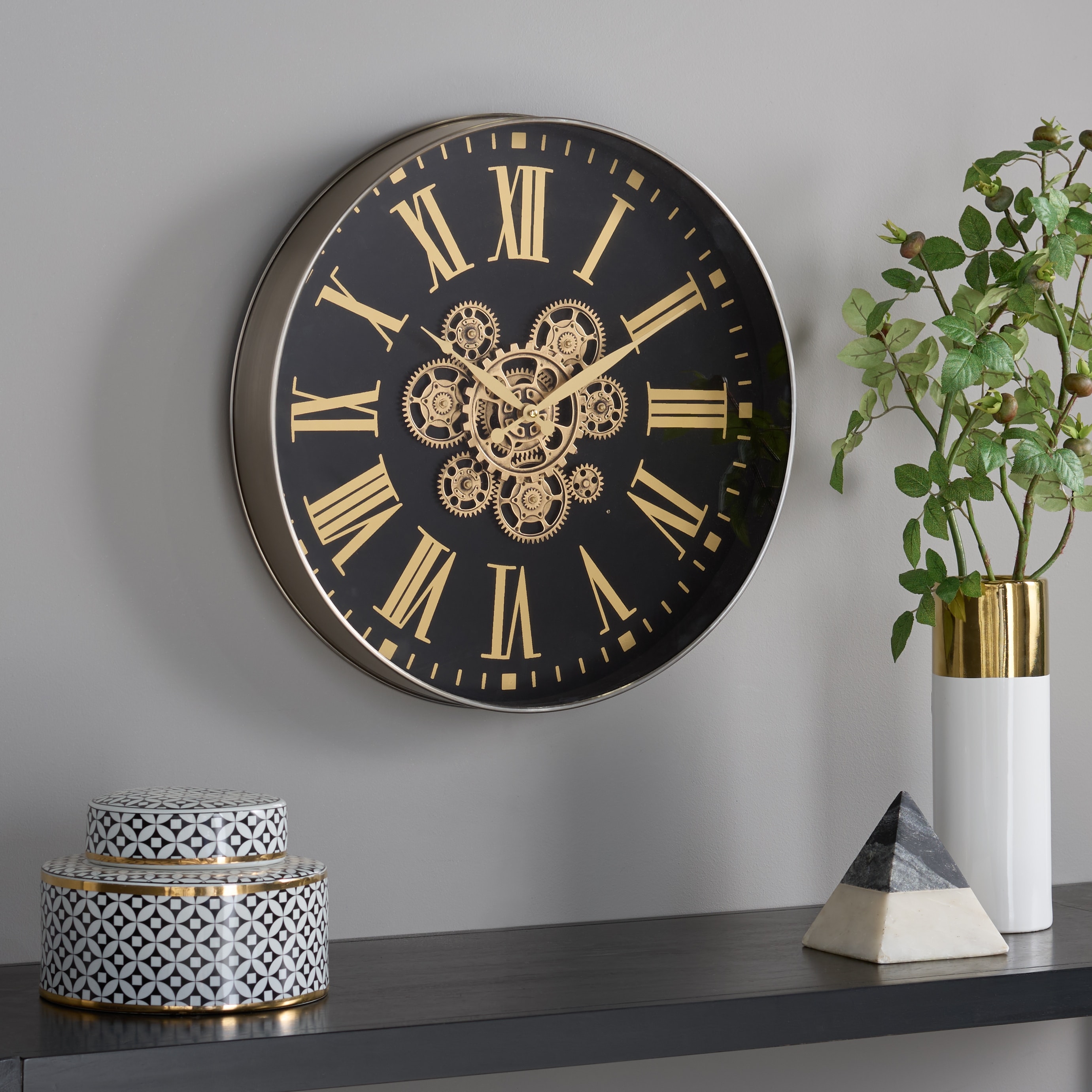 SEI Furniture Thatcher Roman Gear Clock - 20"W x 3"D x 20"H