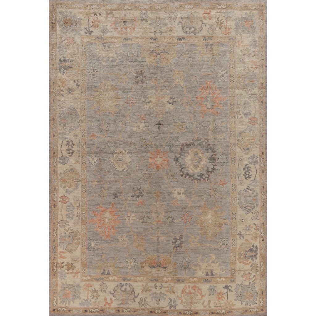 Hand Knotted Oriental 100% Wool Carpet Transitional All-Over Greys & Charcoal Oushak Area Rug - 11' 10'' X 8' 10''