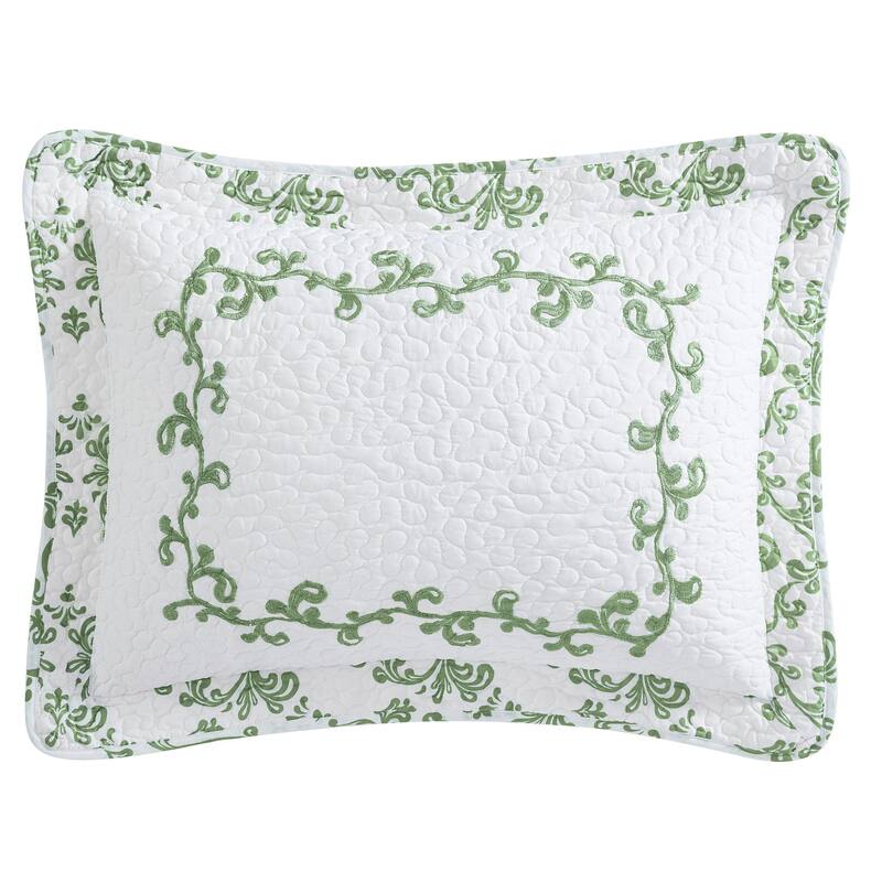 Lovely Damask Embroidered Quilted Pillow Sham