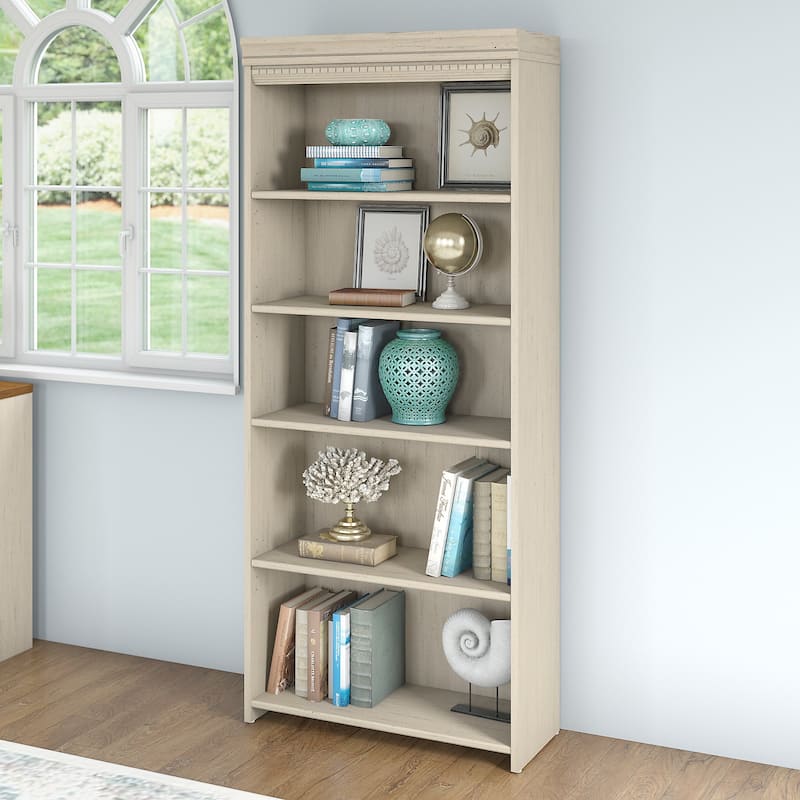 Fairview Antique White 5-shelf Bookcase - Antique - 29.57"L x 12.09"W x 68.94"H - Antique White