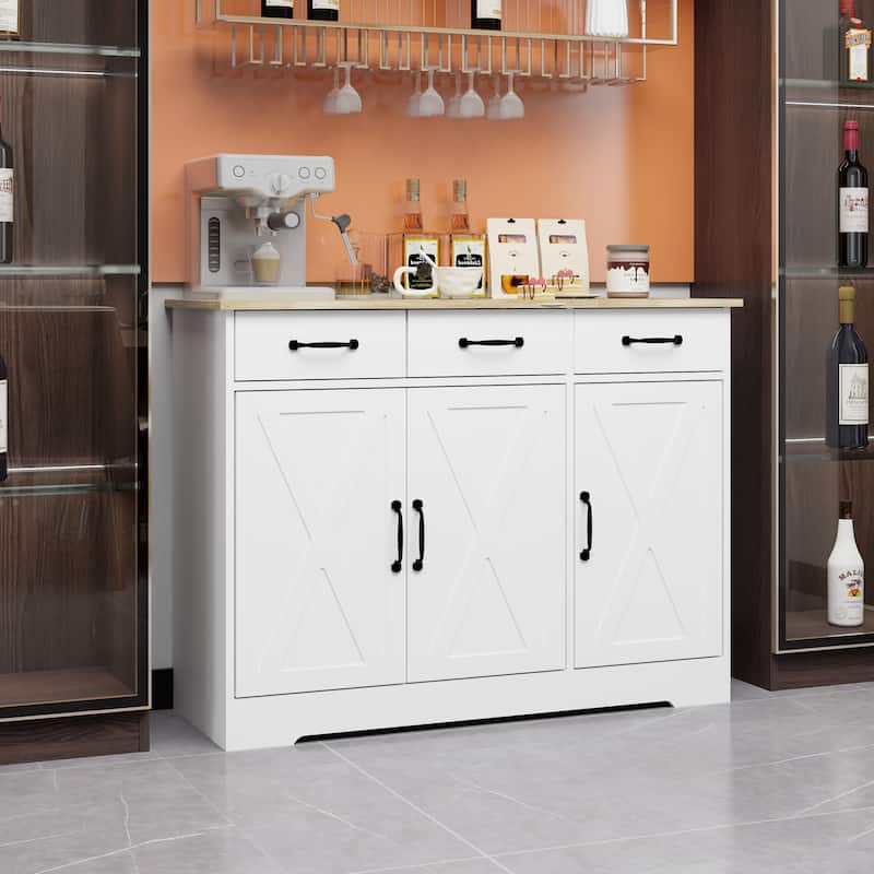 Buffet Sideboard Cabinet with Storage, Modern Farmhouse Coffee Bar Cabinet with 3 Drawers and 3 Doors Adjustable Shelves