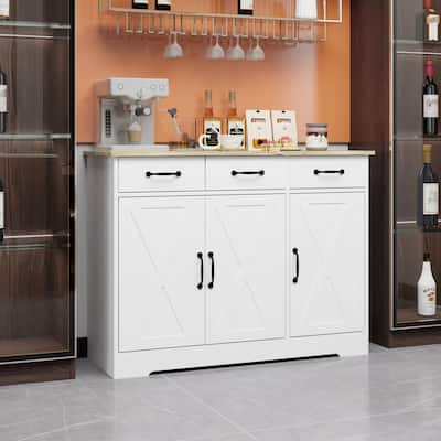 Buffet Sideboard Cabinet with Storage, Modern Farmhouse Coffee Bar Cabinet with 3 Drawers and 3 Doors Adjustable Shelves