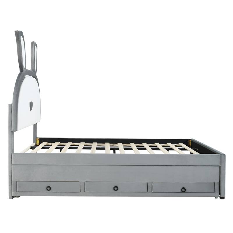 Full Size Upholstered Platform Bed with Trundle and 3 Drawers