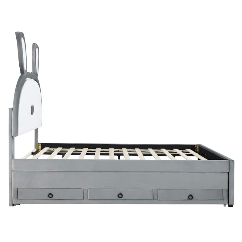 Upholstered Platform Bed with Trundle and 3 Drawers