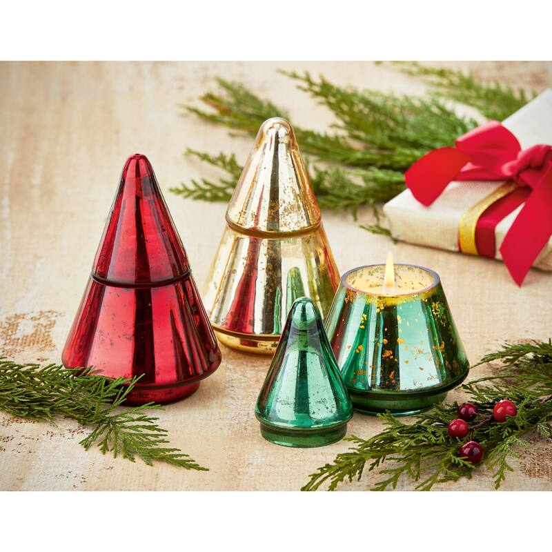 Mercury Glass Gold Christmas Tree Scented Soy Wax Blend Candle with Lid, 3.0L x 3.0W X5.0H inches, Burn Time 25 Hours