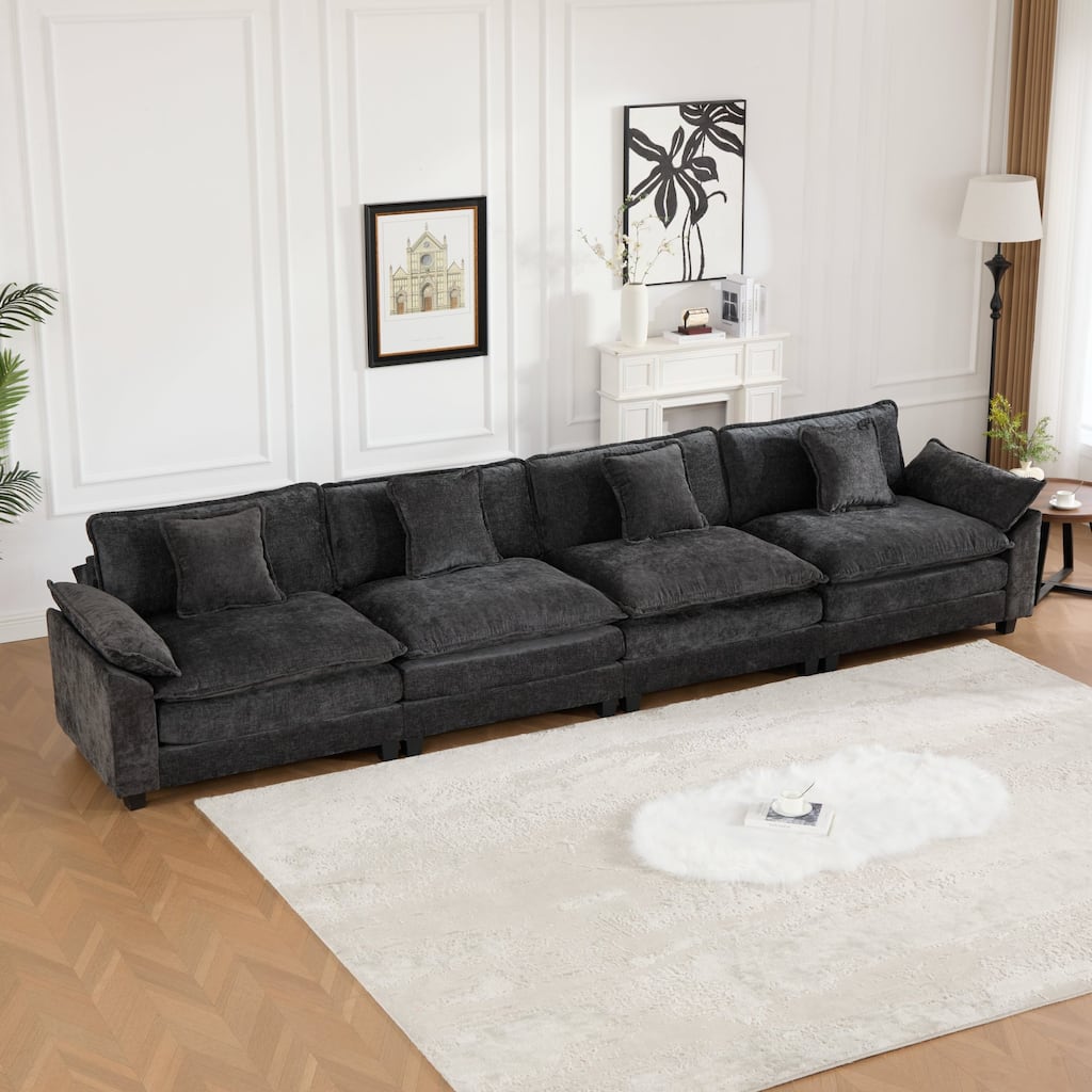 Roomfitters 4-Seater Cloud Sofa, Modern Chenille Upholstered Sectional Couch with Wide Armrests and Deep Cushions