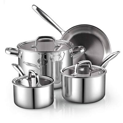 7 Piece Tri-ply Clad Stainless Steel Cookware Set