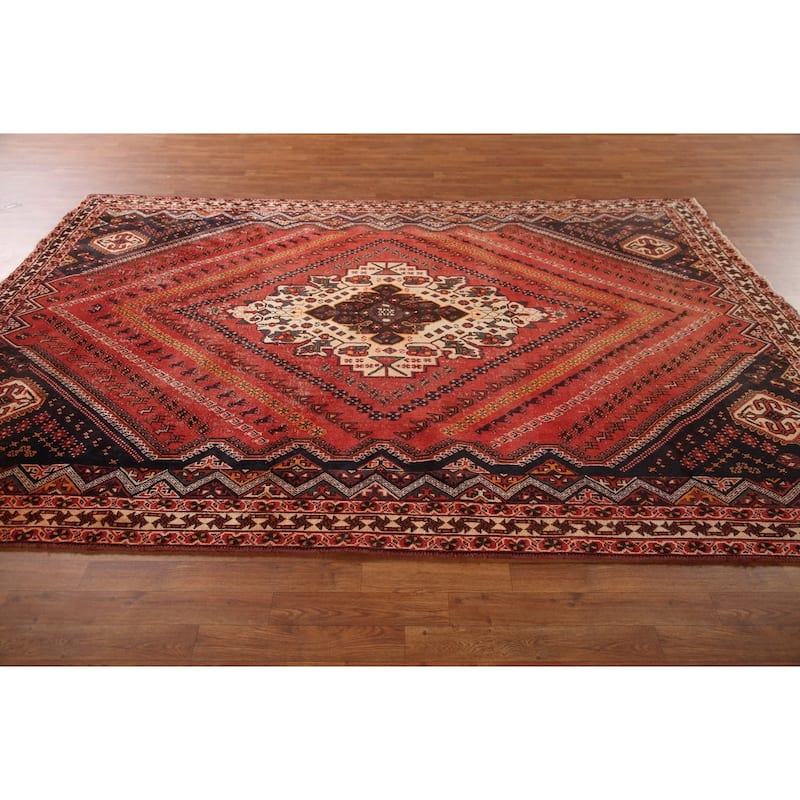 Vegetable Dye Tribal Shiraz Persian Rug Handmade Vintage Wool Carpet - 6'11"x 9'11"