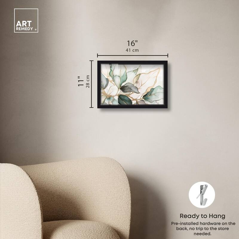 Golden Veined Leaves II Shadowbox by Art Remedy