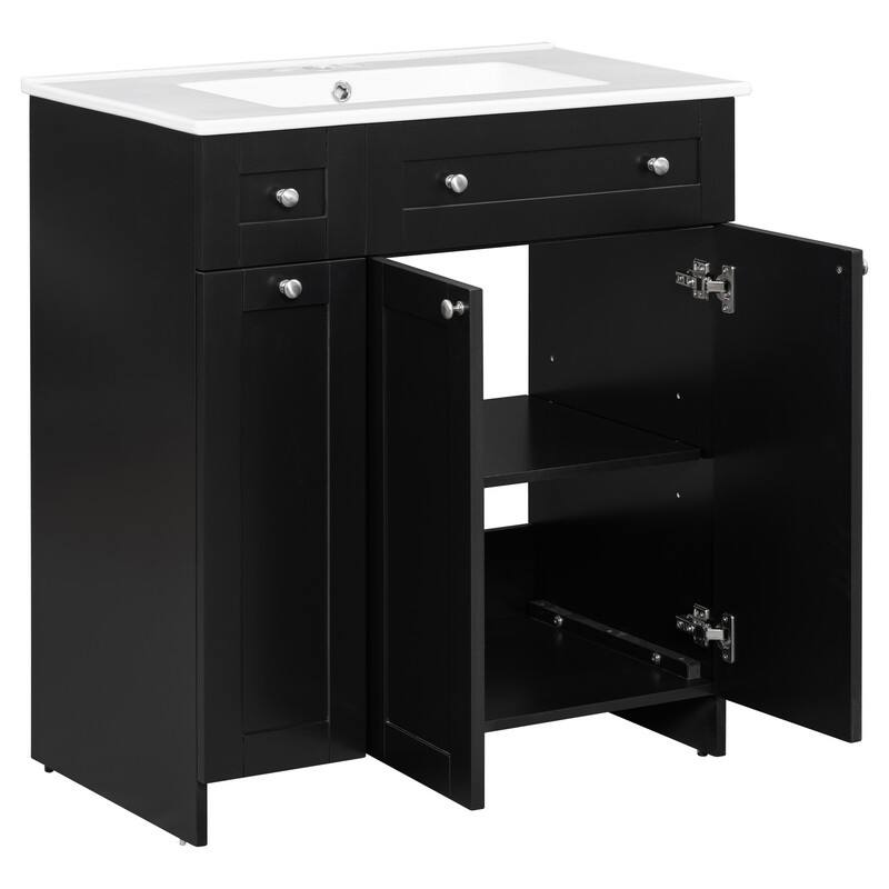 Modern 30-Inch Bathroom Vanity Cabinet with Easy-to-Clean Resin Integrated Sink in Blue