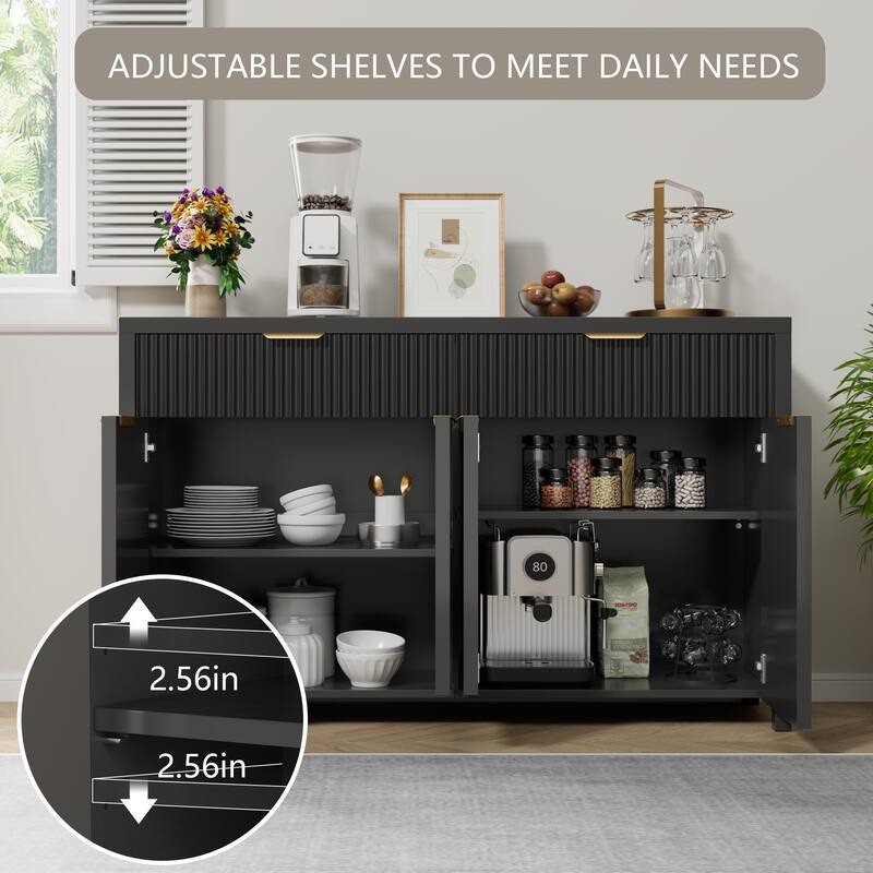 55"Fluted Sideboard Buffet Cabinet with Storage Drawers and Adjustable Shelves