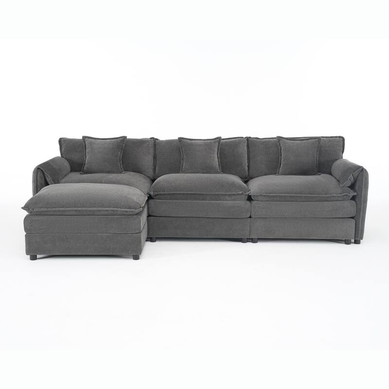 Modular Sofa DIY Combination Sofa for Living Room, Chenille Sectional Sofa Deep Seat Couch Set with Ottoman