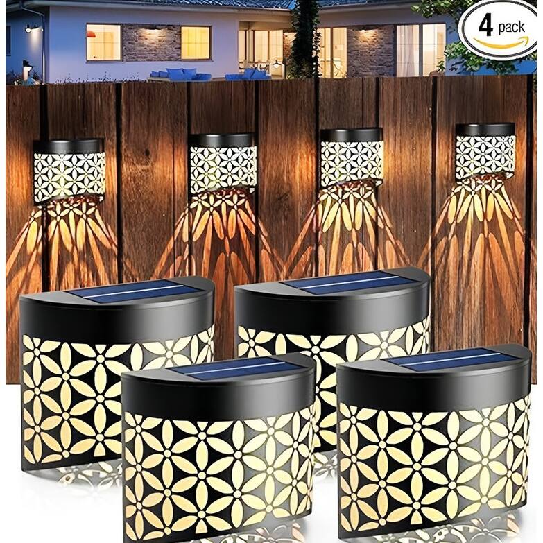 4 Pack Solar Wall Lights Outdoor Waterproof – Motion Sensor LED Fence & Deck Security Lighting - N/A - 4 Lights