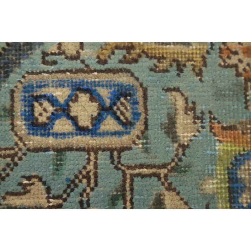 Hand Knotted Oriental 100% Wool Carpet Traditional Floral Navy Blue & Blues Tabriz Area Rug - 9' 5'' X 6' 5''