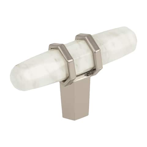 Carrione 2-1/2 in (64 mm) Length Marble White/Polished Nickel Cabinet Knob - 2.5
