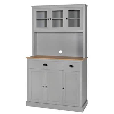 Kitchen Pantry Storage Cabinet with Microwave Stand, Freestanding Hutch ...