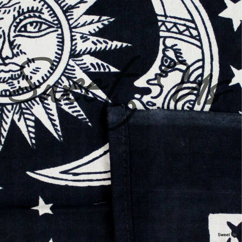 Cotton Celestial Tablecloth Rectangle Sun Moon Star Bed Sheet Black White