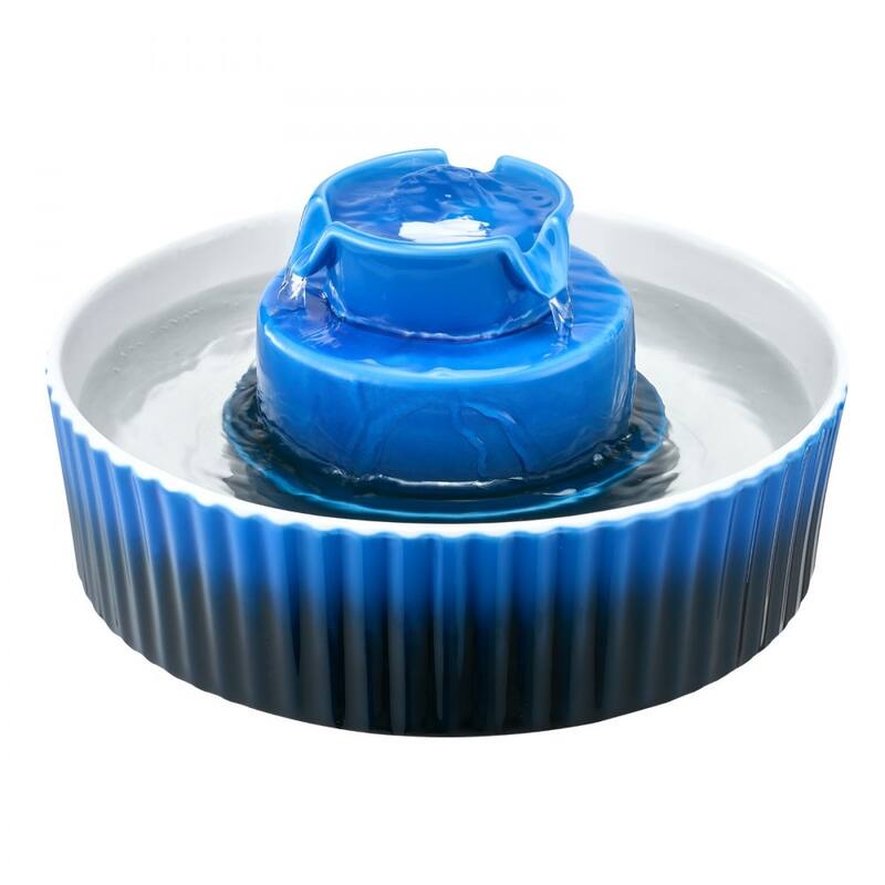 Blue Ceramic Pet Water Fountain 2.1L with Quiet Pump and Dual Filter - 9.45 x 9.45 x 5.12 in