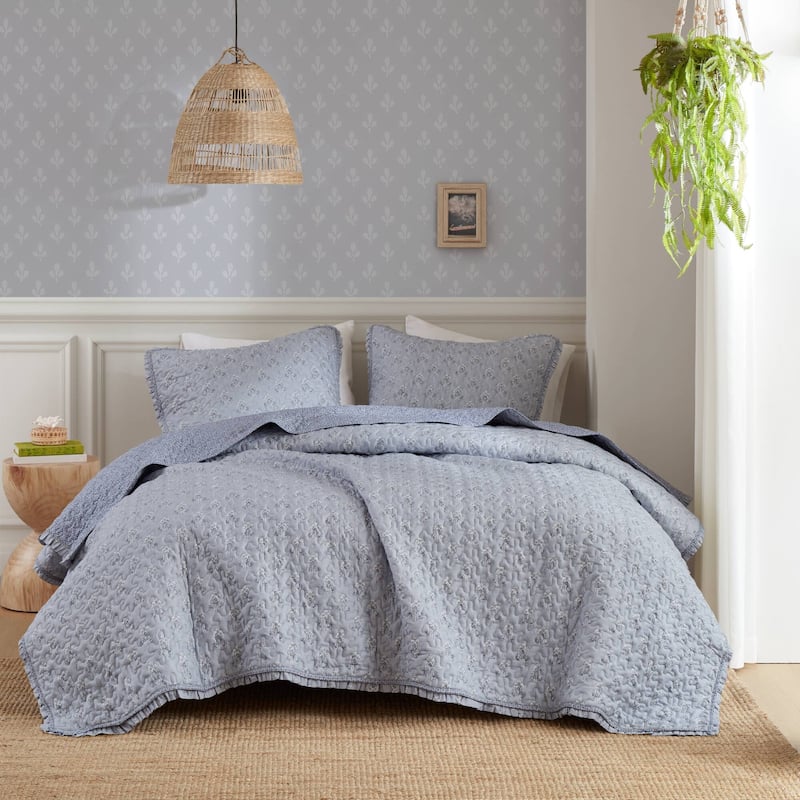 Madison ParK Linwood 3 Piece Ruffle Printed Quilt Set