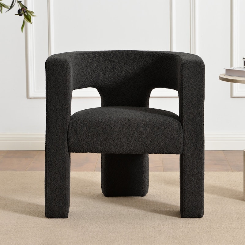 KINWELL 28" Wide Boucle Upholstered Square Armchair - Jet Black