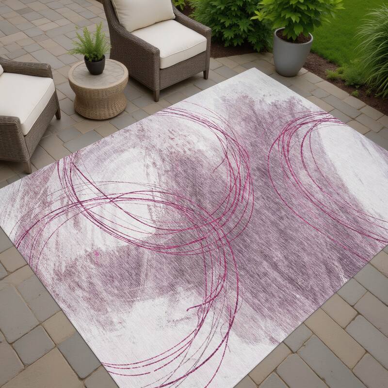 Machine Washable Indoor/ Outdoor Abstract Modern Chantille Rug