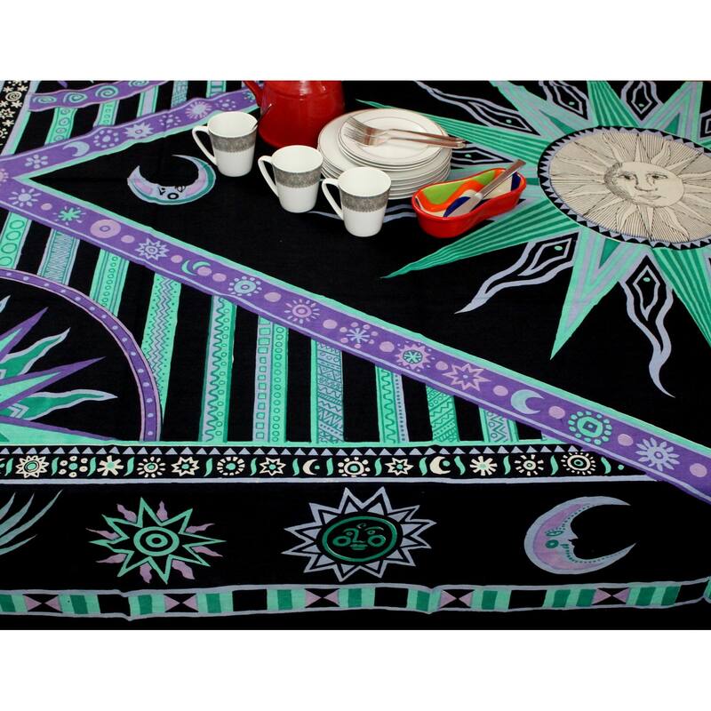 Cotton Celestial Sun Moon Star Rectangle Tablecloth Collection