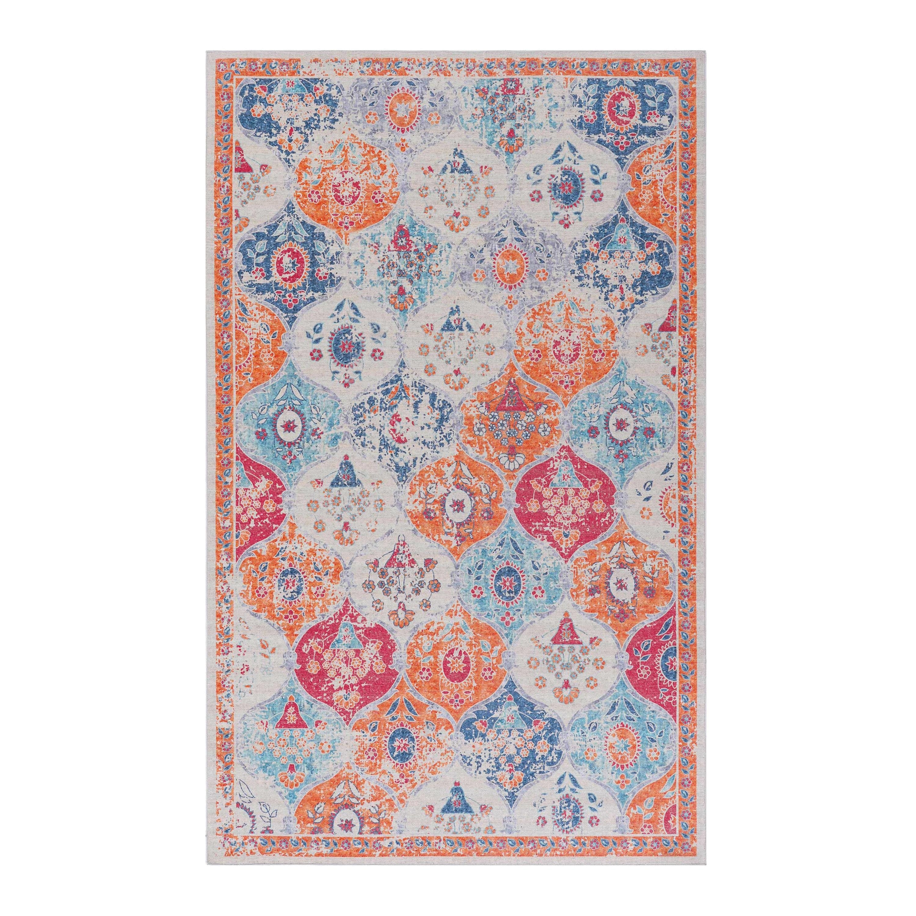 MAVAL Cream Washable Non-Shedding Area Rug