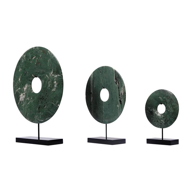 Artissance Medium Green Jade Disk Statue Decor With Base, 16 Inch Tall
