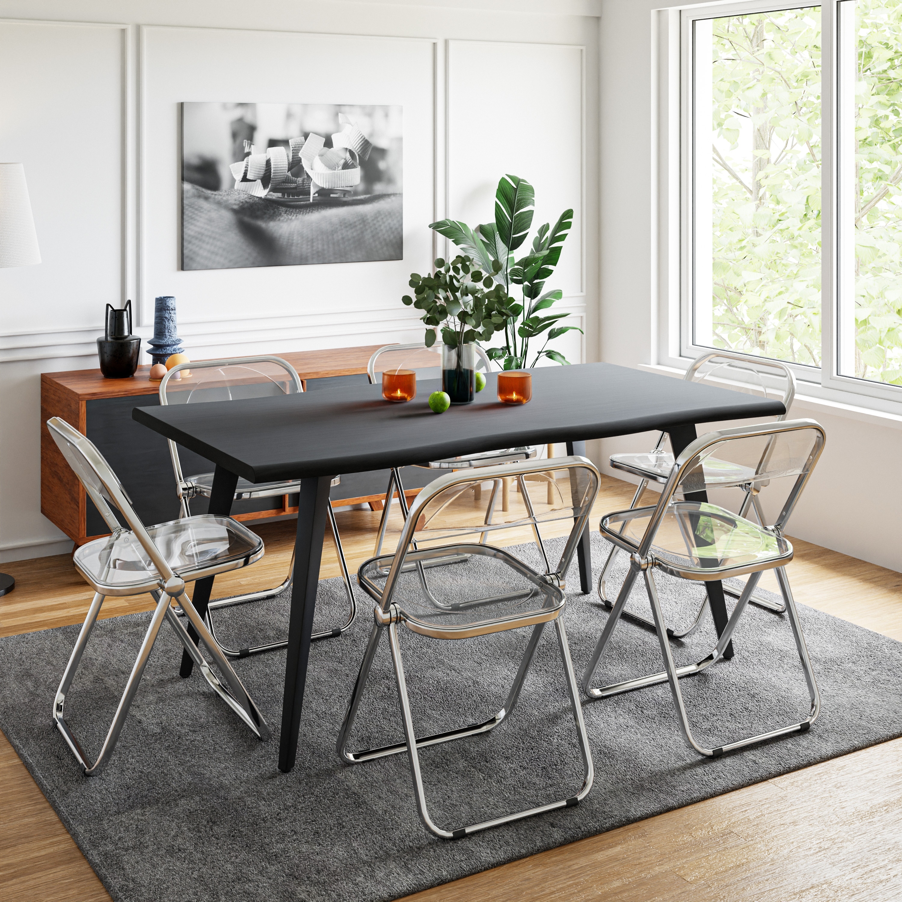 Lawrence (Set of 2) Modern Clear Plastic Folding Chair, Space-Saving Fold-Flat Chrome Metal Event Dining Chair, Small Spaces