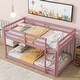preview thumbnail 5 of 6, Pink Twin over Twin Size Wood Floor Bunk Bed with Ladder and Fence for Bedroom