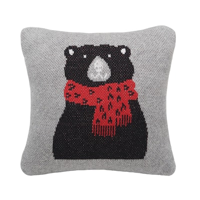 Winter Black Bear Small Christmas Accent Pillow, 10" x 10"