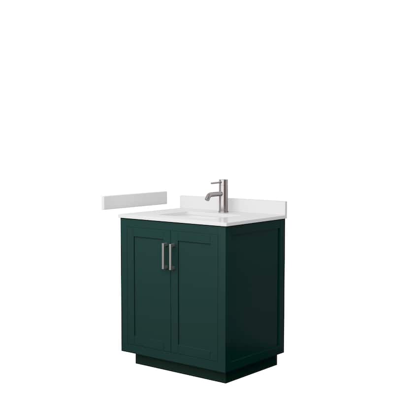 Miranda Single Vanity Set, Cultured Marble Top, No Mirror - 30-Inch Single - Green, Nickel Trim, White Cultured Marble Top