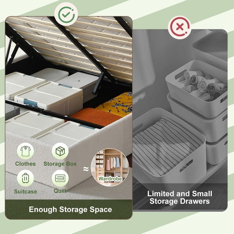 Modern Upholstered Lift-Up Storage Platform Bed with Headboard
