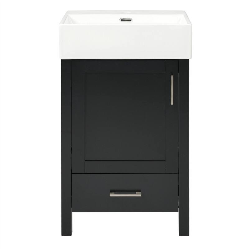 20'' Bathroom Vanity with Ceramic Sink Top, Freestanding Bathroom Vanity Cabinet with 1 Soft Close Door and 1 Storage Drawer
