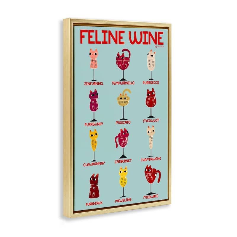 Stupell Clever Feline Wine Drinks Framed Floater Canvas Wall Art Design By Carrie Cantwell