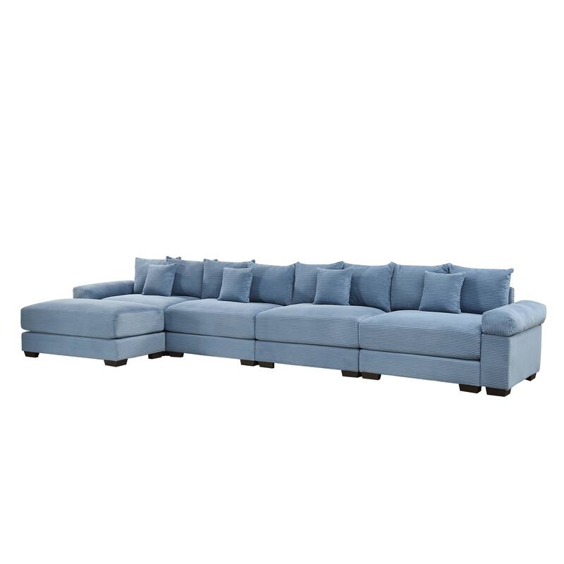 GDFStudio - Corduroy L-Shaped 4-Seater 167.6" Cloud Modular Sectional Couch with Ottoman