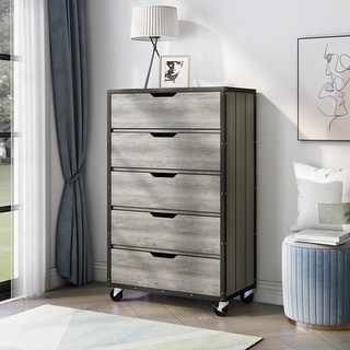 Samuels Industrial Vintage Grey Oak 31 inch Wide 5 Drawer Mobile Vertical Dresser Bed Bath Beyond 36097843