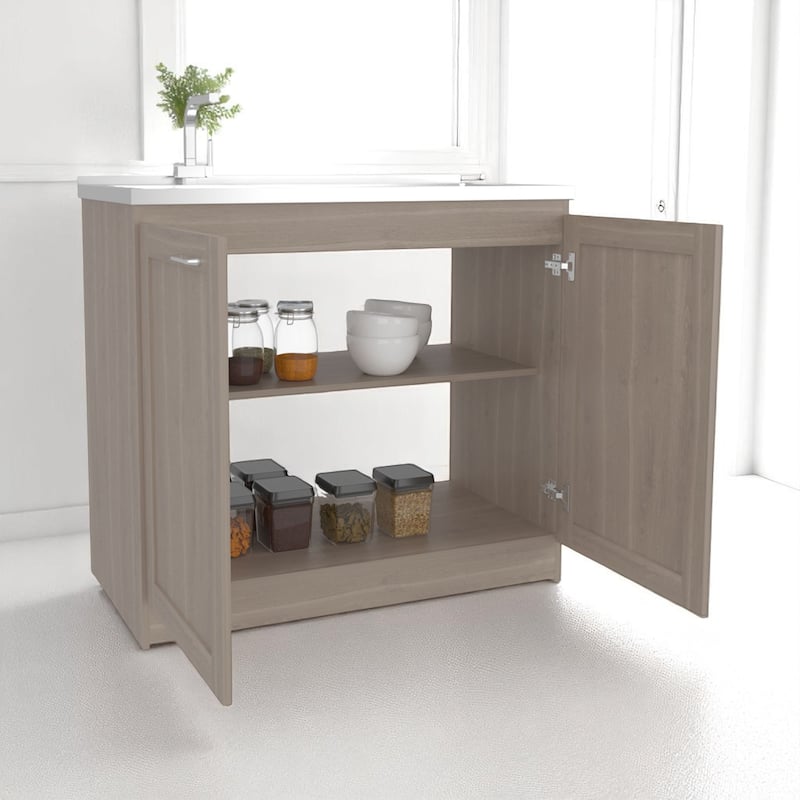 39" Utility Sink Base Cabinet with Stainless Steel Sink, 2 Doors and Shelves for Kitchen,Laundry or Garage