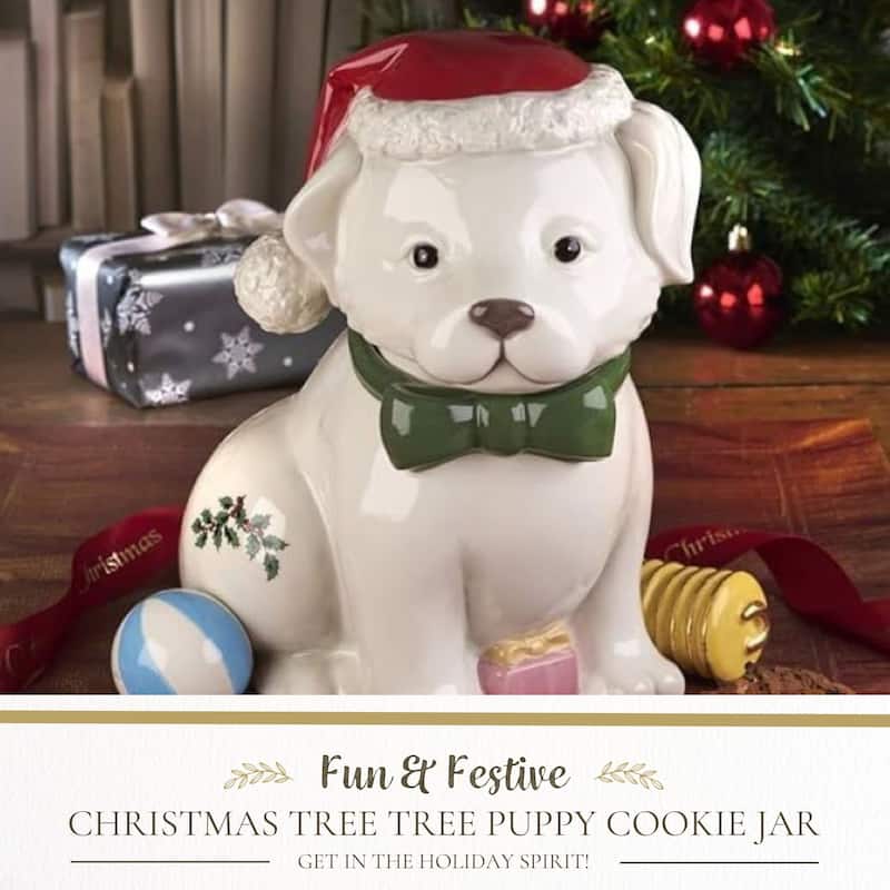 Spode Christmas Tree Puppy Cookie Jar - 9.25" D x 10" H