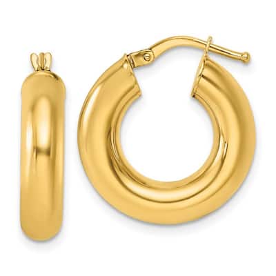 Curata 14k Yellow Gold Polished Round Tube Hoop Earrings - 20.9x20mm