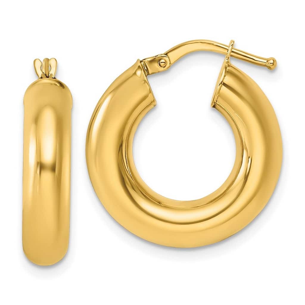 Curata 14k Yellow Gold Polished Round Tube Hoop Earrings - 20.9x20mm
