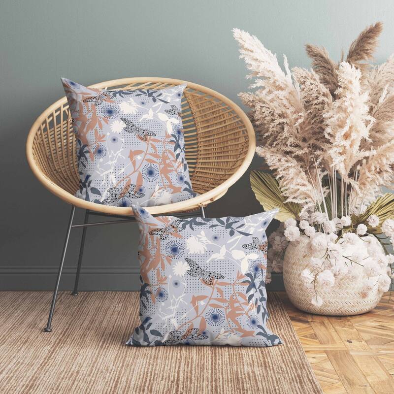 Butterfly Floral Orbit Faux Suede Reversible Throw Pillow Gray and Orange