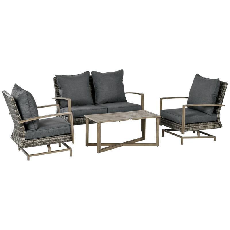 Outsunny 4 Piece Patio Furniture Set with Cushions, Outdoor Conversation Sets with Rattan Rocking Chair