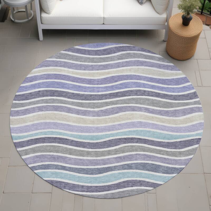 Machine Washable Indoor/ Outdoor Contemporary Stripe Chantille Rug - Lavender - 8' x 8'