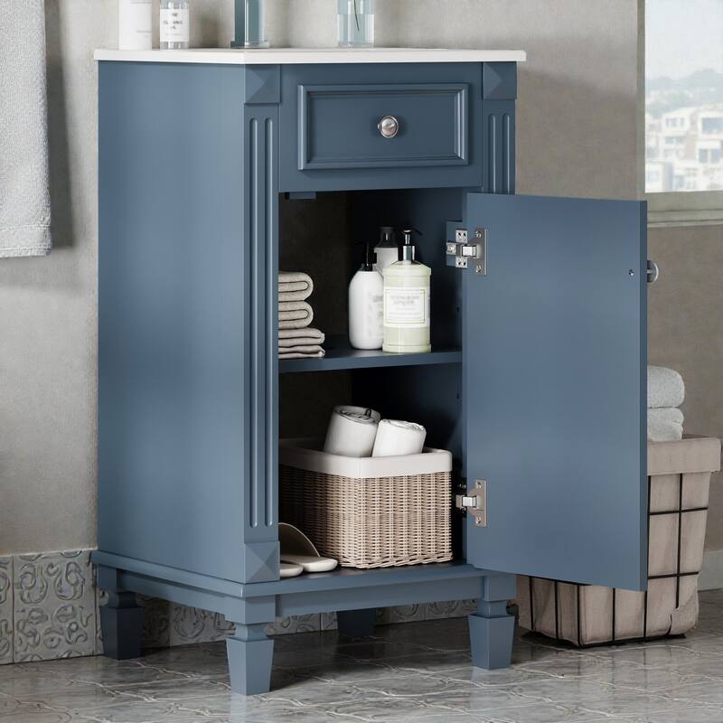 18" French Style Bathroom Vanity with Ceramic Sink, Freestanding Single Vanity with Soft-Close Door