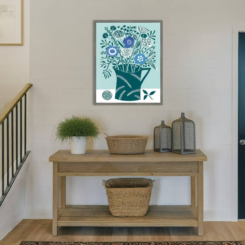 Decorative Flower Pot by Giuliana Lazzerini Framed Canvas Wall Art Print