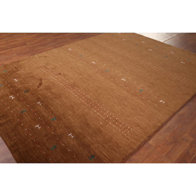 Brown Gabbeh Oriental Area Rug Hand-Knotted Tribal Wool Carpet - 6'9"x 9'7"