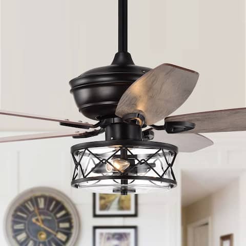 Industrial 52" Reversible Wooden 5-Blades Ceiling Fan with Glass Shade